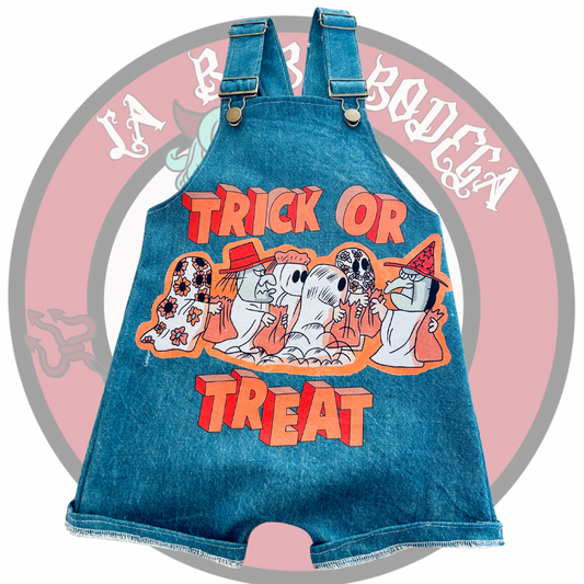 Upcycled denim trick or treat dungarees