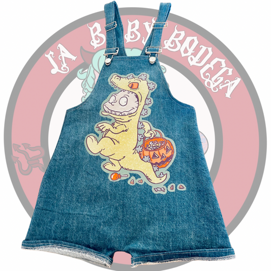 Upcycled denim reptar dungarees